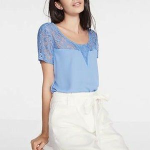 EXPRESS Blue Lace Short Sleeve Hi Lo Shirt
